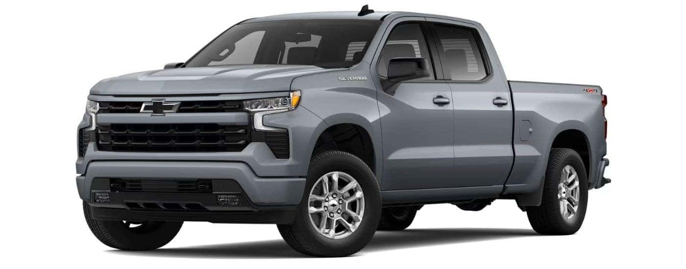 A silver 2024 Chevy Silverado 1500 RST is angled left