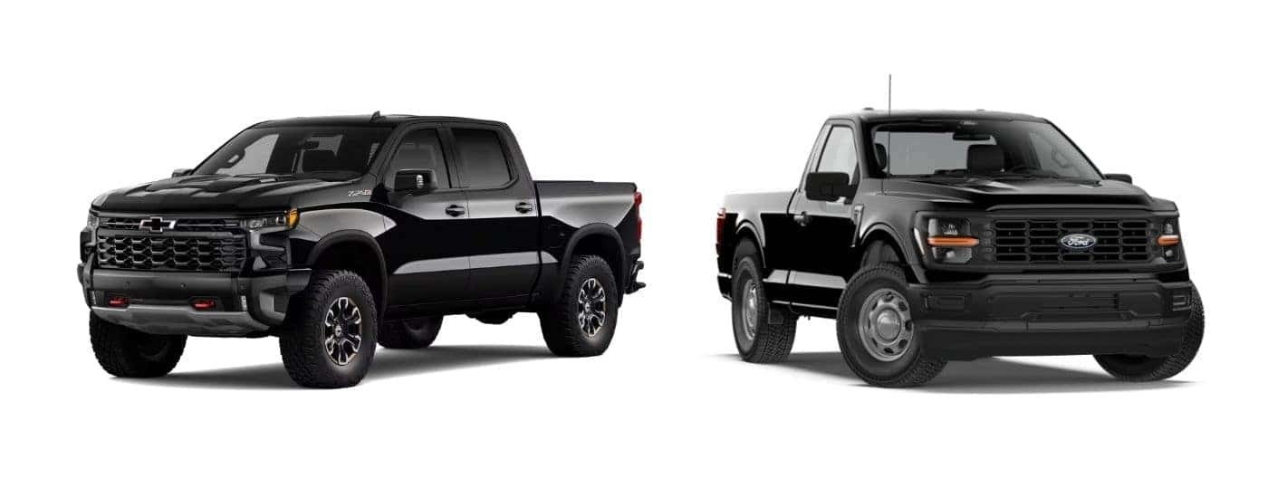 Black 2026 Chevy Silverado 1500 and black 2026 Ford F-150