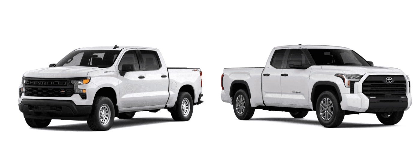 White 2026 Chevy Silverado 1500 vs white 2026 Toyota Tundra