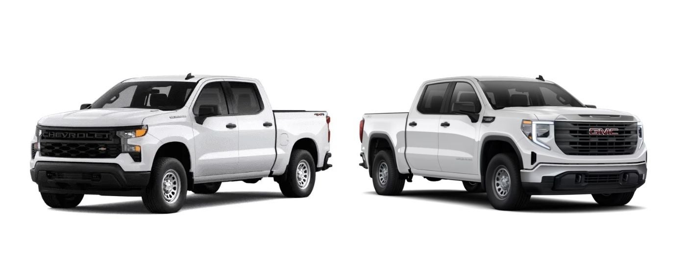 White 2026 Chevy Silverado 1500 versus white 2026 GMC Sierra 1500